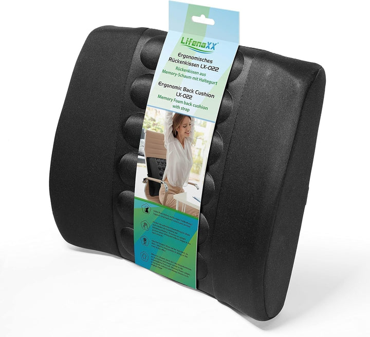 Pernă ergonomică pentru spate pentru mașină, birou, casă - vă susține spatele și corectează postura slabă - pernă lombară din spumă de memorie - suport lombar LX-022, negru Perne lombare Naty Shop
