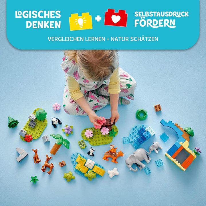 Set LEGO DUPLO Town Wild Animal Families 3-in-1, jucărie educativă pentru copii mici cu țestoase, tigri, elefanți, căprioare, panda, set pentru preșcolari de la 2 ani, jucărie de construit cu figuri de animale 10446 Seturi de constructie Besuche den LEGO-Store