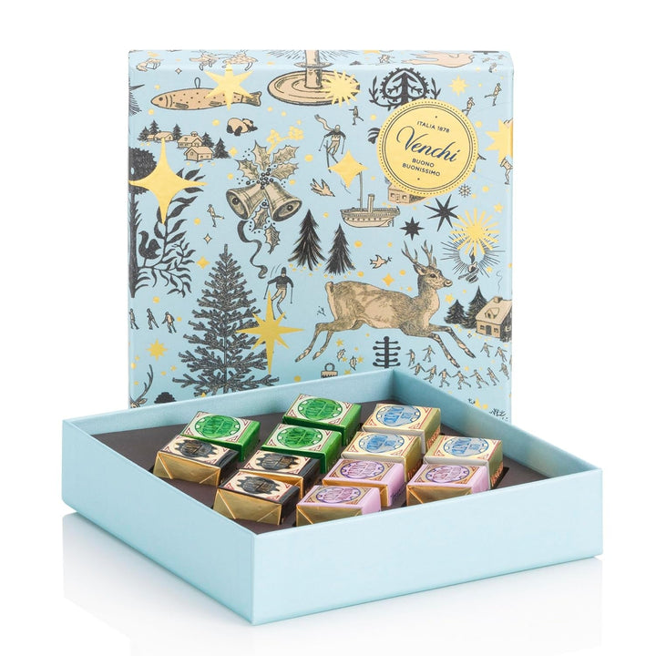 Venchi - Christmas Collection - Cutie cadou cu diverse tablete de ciocolată și ciocolată Chocoviar Bomboane de Ciocolata Naty Shop Cremini
