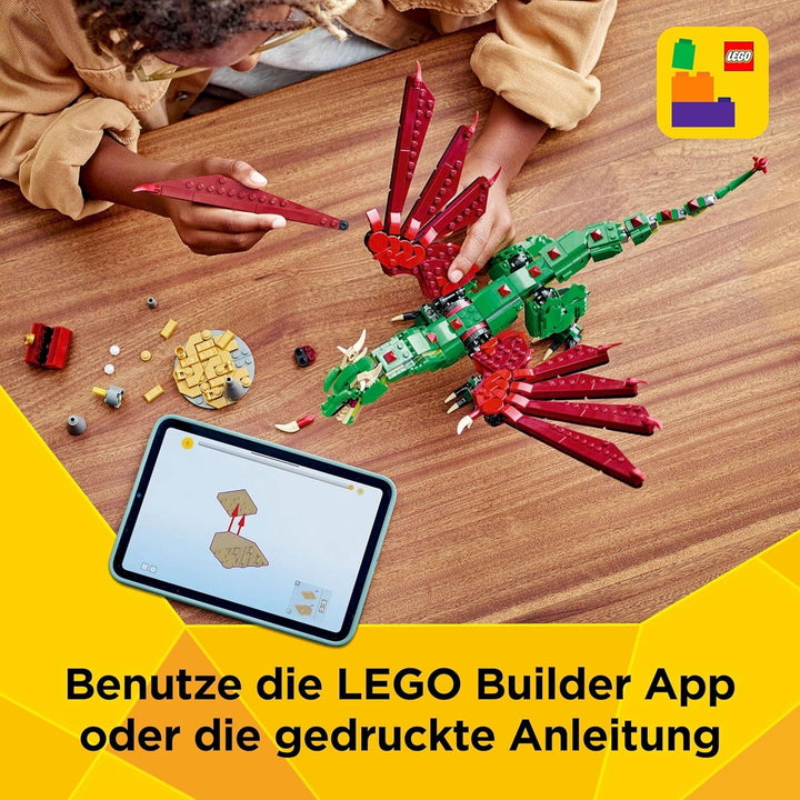 LEGO Creator 3In1 Green Dragon - Jucărie - Convertibil în șarpe de mare sau Phoenix - Jucărie de construit cu animale pentru copii - Cadou pentru băieți și fete de la 9 ani 31161 Seturi de constructie Besuche den LEGO-Store
