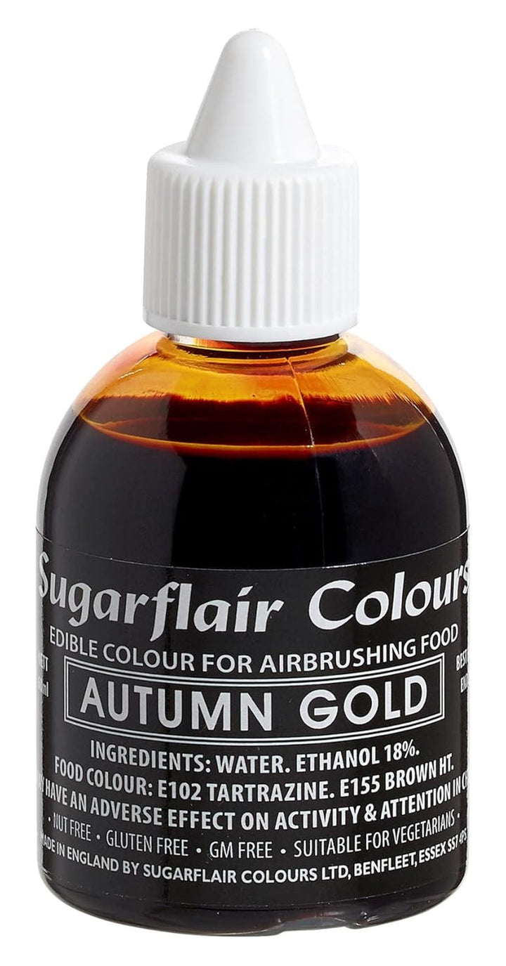 Sugarflair Airbrush Colouring Lebensmittelfarbe Black - Essbare Lebensmittel Farbe Flüssig, Airbrush-Farbe Für Kuchen, Cupcakes, Zuckerguss Und Kuchendekorationen - 60Ml Coloranti Alimentari Naty Shop Herbstgold