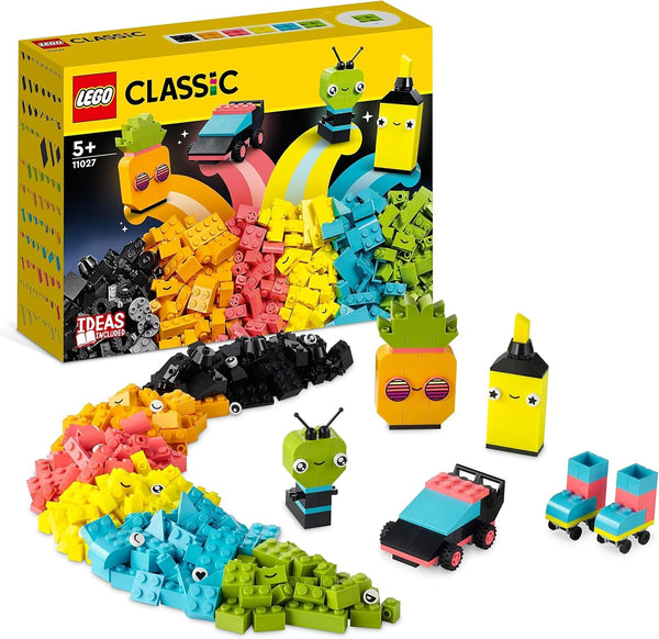 LEGO 11027 Classic Neon Creative Building Set, Brick Box Set, Jucărie de construcție cu modele: mașină, ananas, extraterestru, patine cu rotile, figuri și multe altele, pentru copii de la 5 ani în sus Seturi de constructie Besuche den LEGO-Store Singur