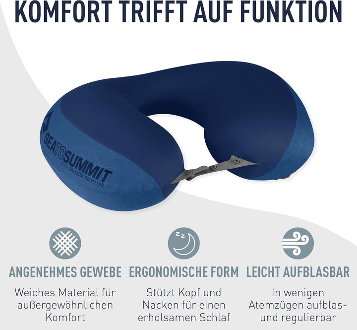 Sea to Summit - Aeros Premium Lumbar Cushion - Pernă de susținere gonflabilă - Relief pentru partea inferioară a spatelui - 50D Polyester Fabric - Geantă de călătorie compactă - Muncă, călătorii și excursii - Albastru marin - 93 G Perne lombare Naty Shop
