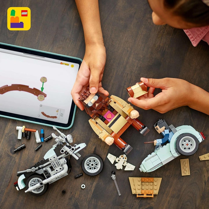 LEGO Harry Potter Hagrid and Harry's Motorbike Tour, jucărie cu motocicletă mobilă cu Sidecar & Hedwig Minifigure, cadou de ziua de naștere pentru fanii lumii vrăjitorilor, băieți și fete cu vârsta de 9+ 76443 Seturi de constructie Besuche den LEGO-Store
