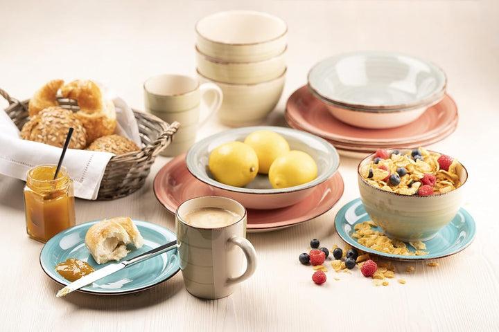 MÄSER 931602 Bel Tempo II Teller-Set Für 6 Personen Im Modernen Vintage Look, 12-Teiliges Tafelservice, Handbemalt, Dunkelblau, Steingut, Blau Seturi vesela masa Naty Shop