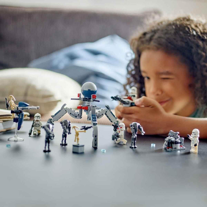 LEGO Star Wars 75372 Clone Trooper & Battle Droid Battle Pack, Incl. 4 minifigurine, 5 droizi și motocicletă speeder cu shooter - Jucărie de construcție pentru băieți și fete cu vârsta de peste 7 ani Seturi de constructie Besuche den LEGO-Store