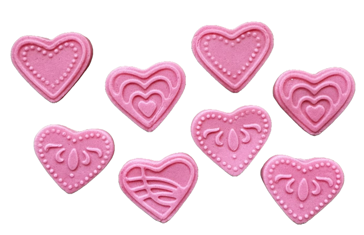Set 8 decoratiuni comestibile din pasta de zahar, Inimi roz Decoratiuni din Pasta de Zahar Nati Shop
