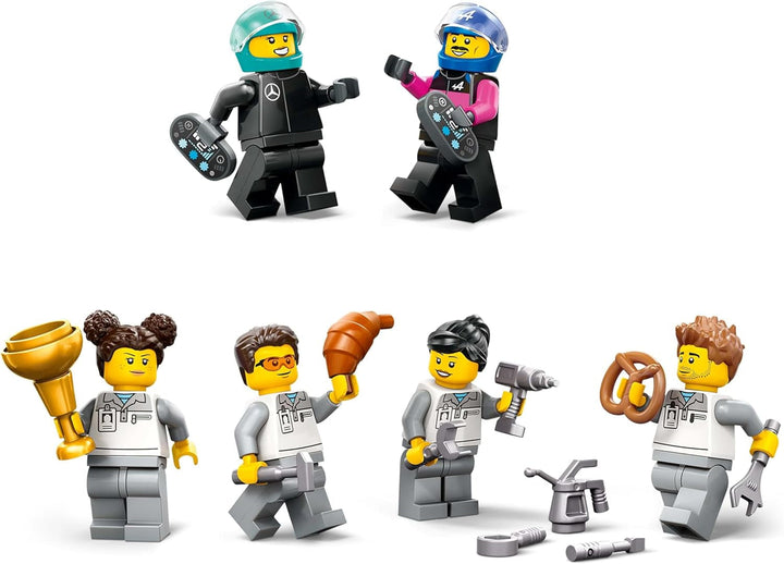 Garaj LEGO City F1 cu mașini de curse Mercedes-Amg și Alpine - Mașină de curse Formula 1 cu 2 piloți și 4 minifigurine mecanice - Cadou pentru băieți și fete 7+ și fani 60444 Seturi de constructie Besuche den LEGO-Store