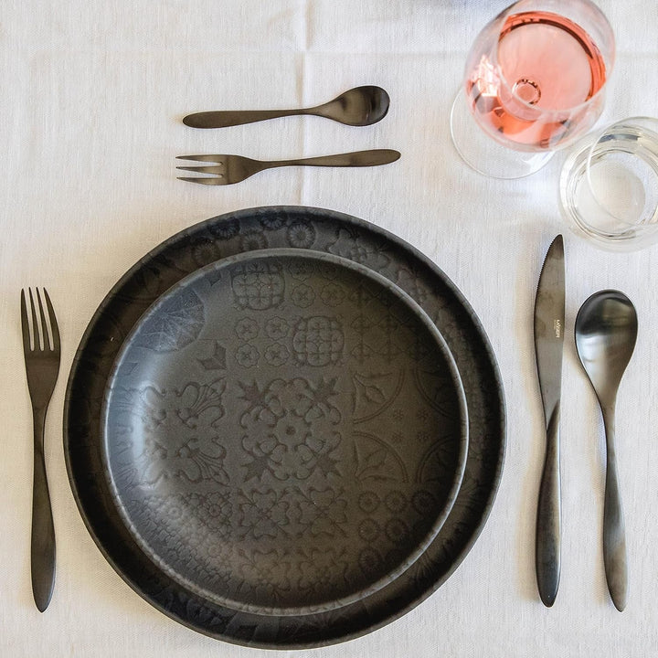 MÄSER 934064 Serie Tiles Modernes Vintage Geschirr Set Für 2 Personen in Maurischem Design Mit Mattglasur, 8-Teiliges Tafelservice Mit Tellern Und Schalen Aus Hochwertiger Keramik, Steinzeug, Schwarz Seturi vesela masa Naty Shop