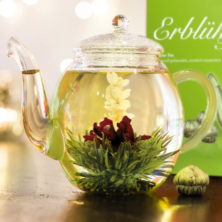 Creano 6 flori de ceai cutie cadou Ceai verde în cutie magnetică elegantă cu imprimeu argintiu - 6 sortimente diferite - cadou de Crăciun