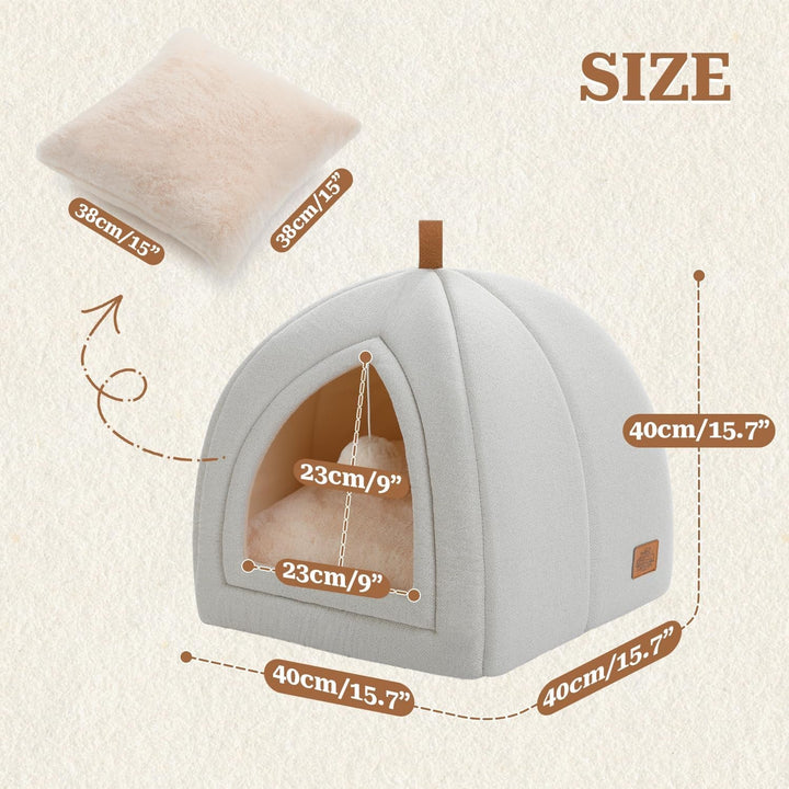 Peșteră pentru pisici PAWZ Road cu pernă lavabilă, pat pentru câini mici, căsuță pentru animale mici, loc de dormit pentru pisici, căsuță de interior pentru pisici, bej, 40 x 40 x 40 cm