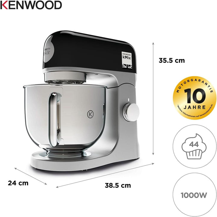 Kenwood Kmix KMX750BK Küchenmaschine, 5 L Edelstahl Schüssel, Safe-Use-Sicherheitssystem, Metallgehäuse, 1000 Watt, Inkl. 3-Teiligem Patisserie-Set Und Spritzschutz, Schwarz, 240X385X355 Naty Shop