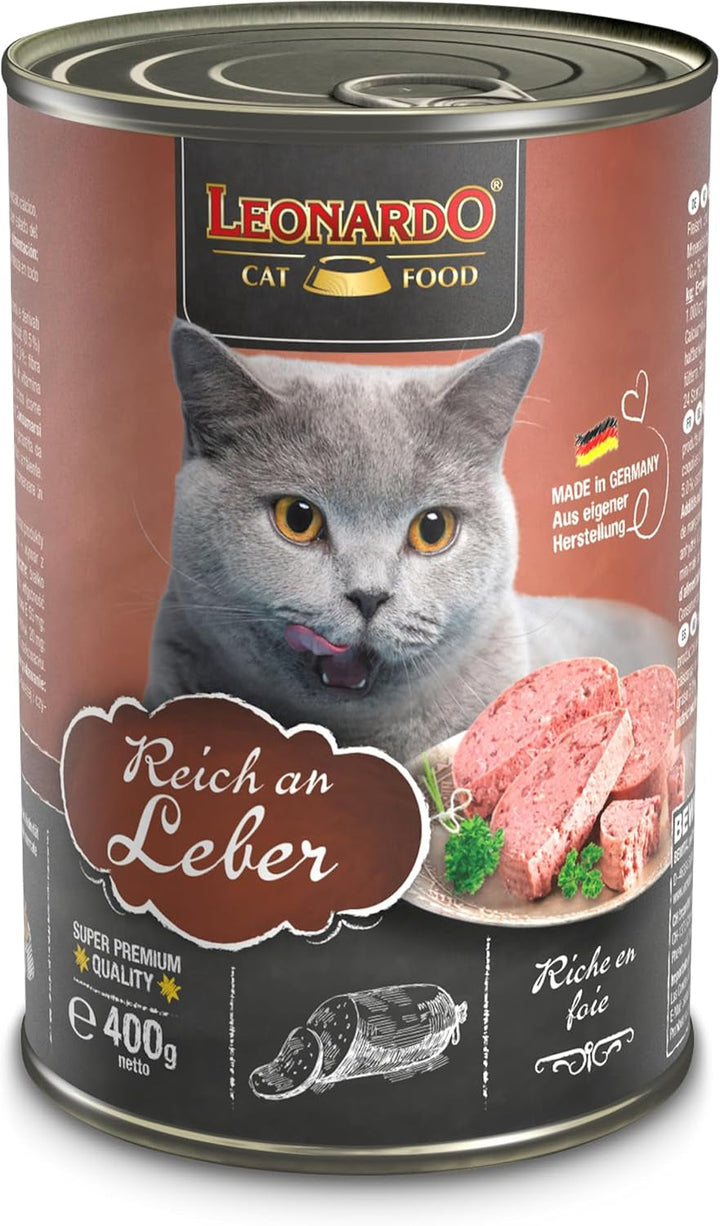 LEONARDO Hrană umedă [6X400G Ficat] | Hrană umedă fără cereale pentru pisici | Hrană umedă completă la conservă