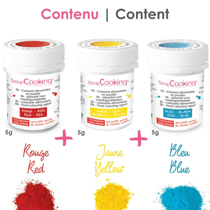 ScrapCooking, Set 3 coloranti alimentari pudra - rosu, galben, albastru, 3 x 5 grame Naty Shop