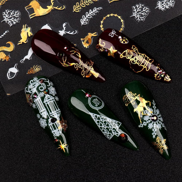 9 Blatt Nagelsticker Weihnachten Nagelaufkleber Selbstklebend Weiß Rentier Schneemann Nail Art Sticker Dekoration Nageldesign Zubehör