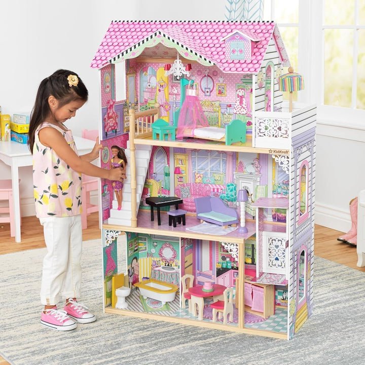 Casa de păpuși din lemn Kidkraft Annabelle cu mobilier și accesorii, set de joacă cu lift și balcon pentru păpuși înalte de 30 cm, jucărie pentru copii de la 3 ani, 65934 Casute de papusi Naty Shop