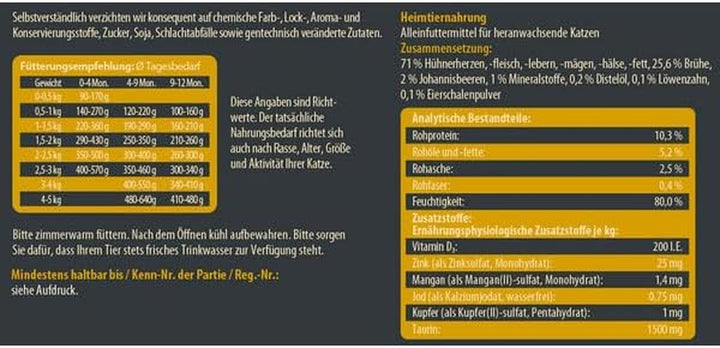 Dehner Wild Nature hrană pentru pisici Kitten Hügelland, hrană umedă fără cereale / fără zahăr, pentru pisici tinere, pui, cutie 6 X 200 G (1,2 kg)