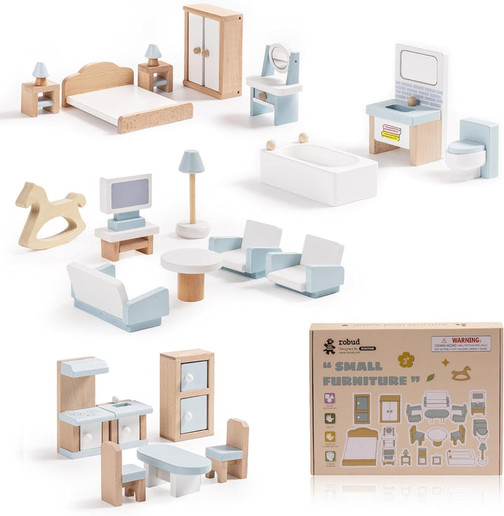 Casă de păpuși din lemn cu lumini, 3 etaje, inclusiv mobilier și scări, jucărie pentru copii cu vârsta de peste 3 ani Casute de papusi Naty Shop Mobilier pentru casa de păpuși
