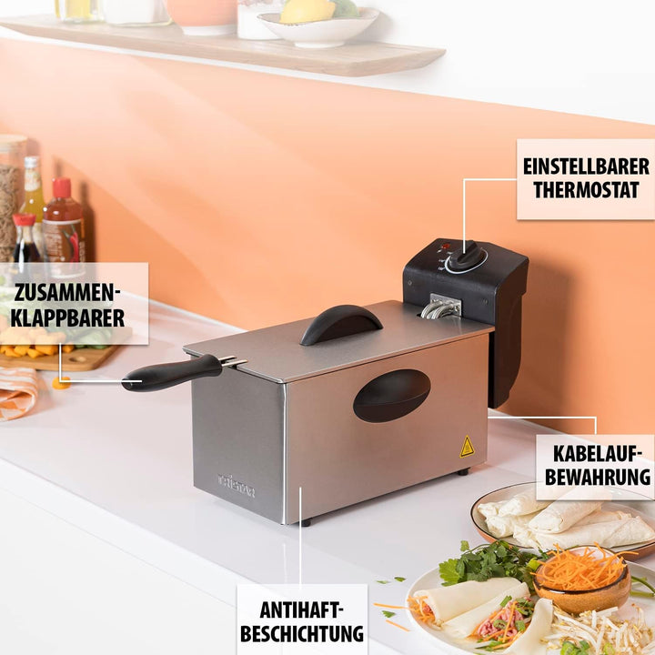 Tristar friteuză cu ulei FR-6935, 2000 wați, 3 litri, termostat, zonă rece, 3-4 persoane, metalic Electrocasnice Naty Shop