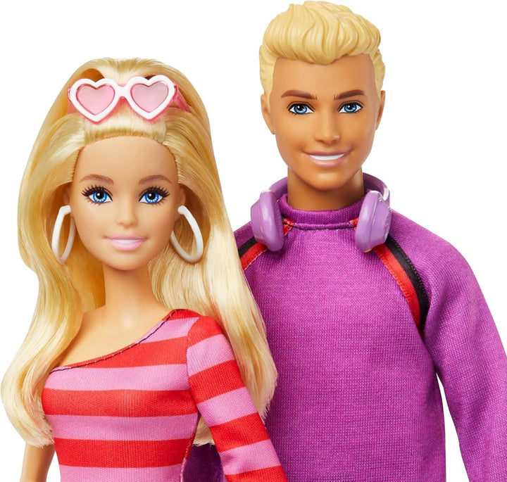 Set Barbie Fashionistas cu 2 păpuși de modă și 6 accesorii, păpuși de modă Barbie și Ken pe role, 65th Anniversary Collectible Figures, HXK90 Papusi Naty Shop