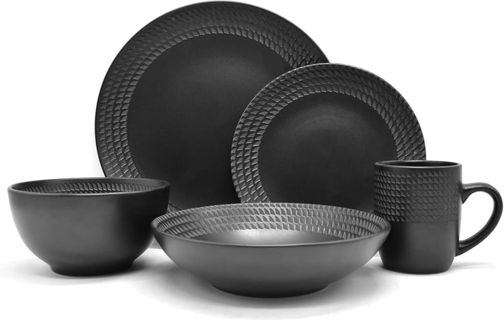 ECHTWERK 30-Teiliges Vintage Kombiservice "Blackstyle" Modern-Design, Für 6 Personen, Geschirrset Aus Steingut Mit 6 X Speiseteller, 6 X Beilagenteller, 6 X Schüssel, 6 X Teetassen, 6 X Suppenteller Seturi vesela masa Naty Shop