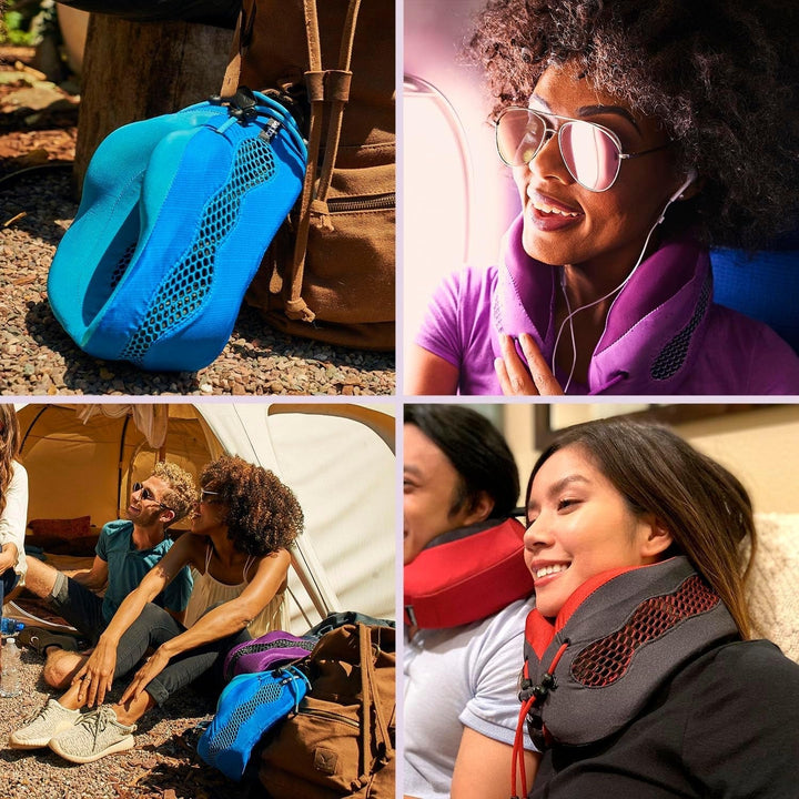 Pernă pentru gât Cabeau pentru călătorii cu zboruri lungi - Evolution Cool - Spumă de memorie de susținere cu deschideri de ventilație - Compact cu geantă de transport (Violet) Perne calatorie Naty Shop