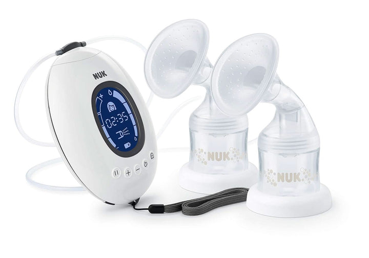 Pompă de sân dublă electrică NUK Nature Sense | Cu baterie, display LCD 2X recipiente pentru lapte matern de 150 ml Accesorii Hrana si Alaptare Bebe Naty Shop Pompă de sân dublă