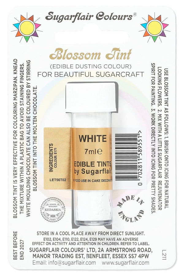 Sugarflair Blossom Tint Dusting Lebensmittelfarbe Pulver White - Lebensmittel Farbe Pulver Zur Dekorationen Farbzuckerpaste, Fondant, Zuckerguss, Schokolade, Buttercreme, Macarons - 7Ml Coloranti Alimentari Naty Shop Default Title