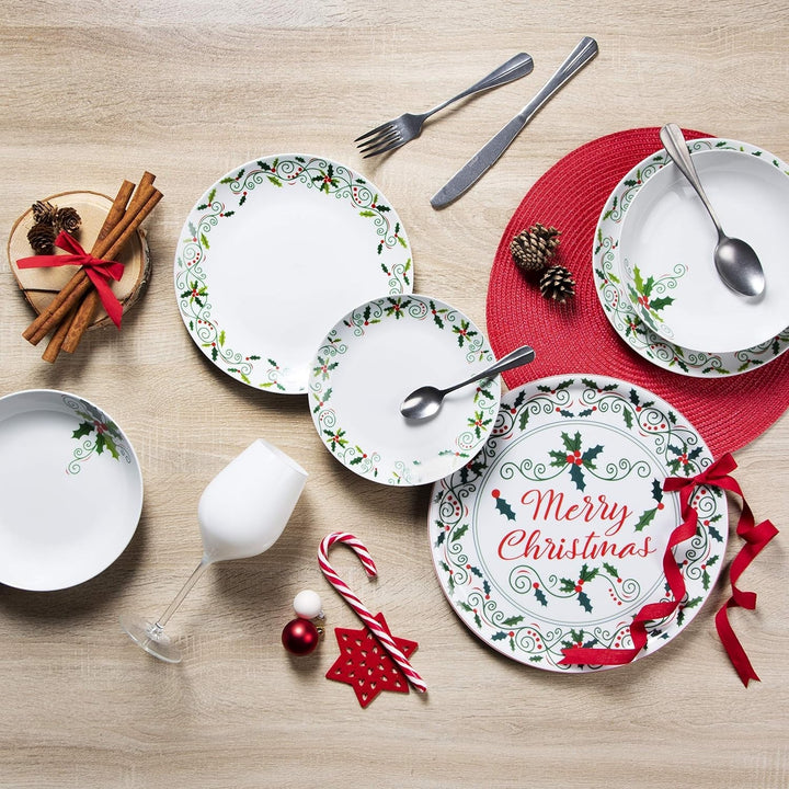 Excelsa 64134 Christmas Holly Tellerservice, 18-Teilig, Porzellan, Weiß Seturi vesela masa Naty Shop
