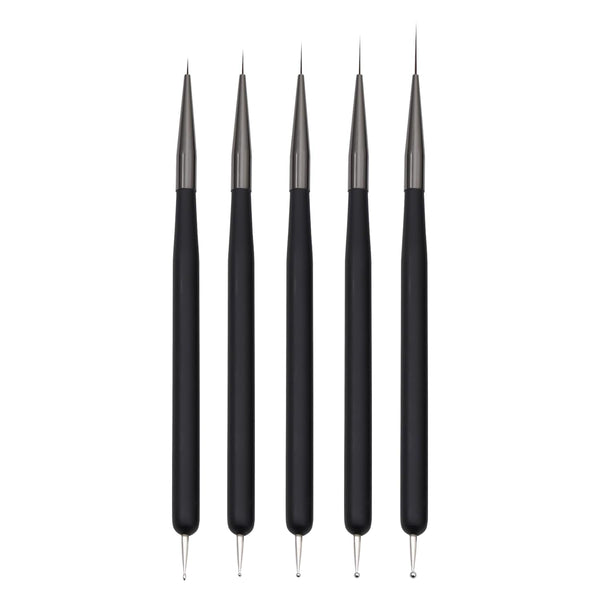 Nagelkunst-Pinsel, 5 Stück, Nailart-Pinsel, Punktierstift-Werkzeuge, Malkunst-Design-Pinsel-Set Für Lange Linien, Dünne Details, Feine Zeichnungsgrößen 7/9/11/15/22 Mm, Schwarz