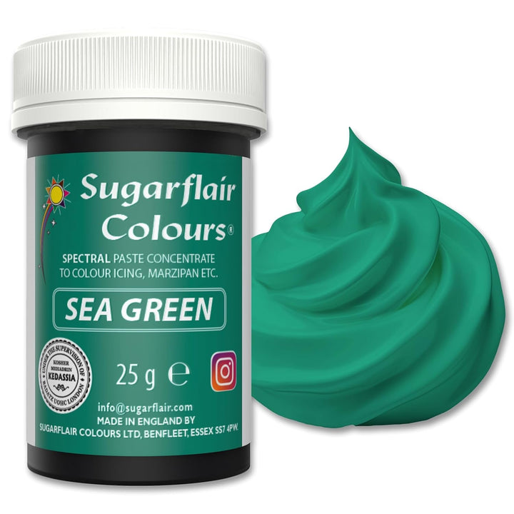 Sugarflair Spectral Eucalyptus Lebensmittelfarbe Paste, Hochkonzentrierte Lebensmittelfarbe Für Buttercreme, Zuckerpaste, Royal Icing, Kuchenmischungen Und Mehr! Lebensmittelfarbstoff - 25G Coloranti Alimentari Naty Shop Sea Green