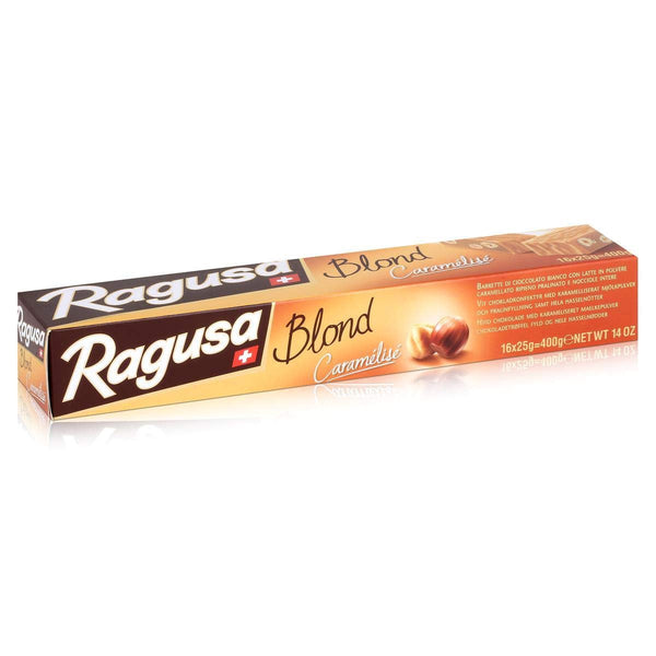 Ragusa Blond Gift Box 400 grame, Ciocolată albă cu aromă caracteristică de caramel și alune întregi Bomboane de Ciocolata Naty Shop Blond 1 cutie