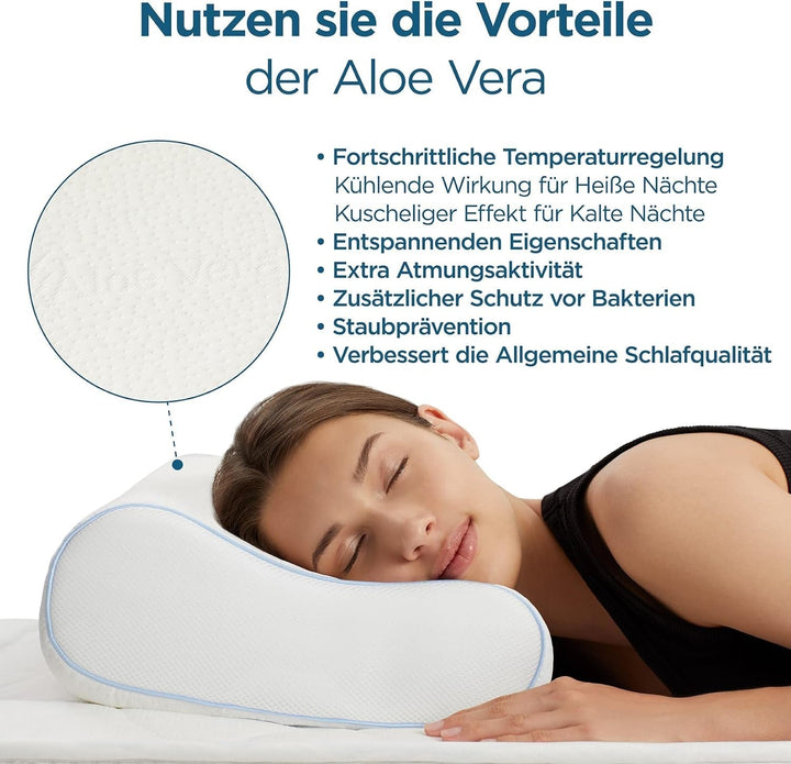 ORTHOVERSE pernă ortopedică - pernă de susținere a gâtului, pernă de dormit, pernă, pernă din spumă cu memorie, pernă, pernă pentru dureri de gât - înălțime reglabilă, acoperire aloe vera, ajutor medical Perne ortopedice cervicale Naty Shop