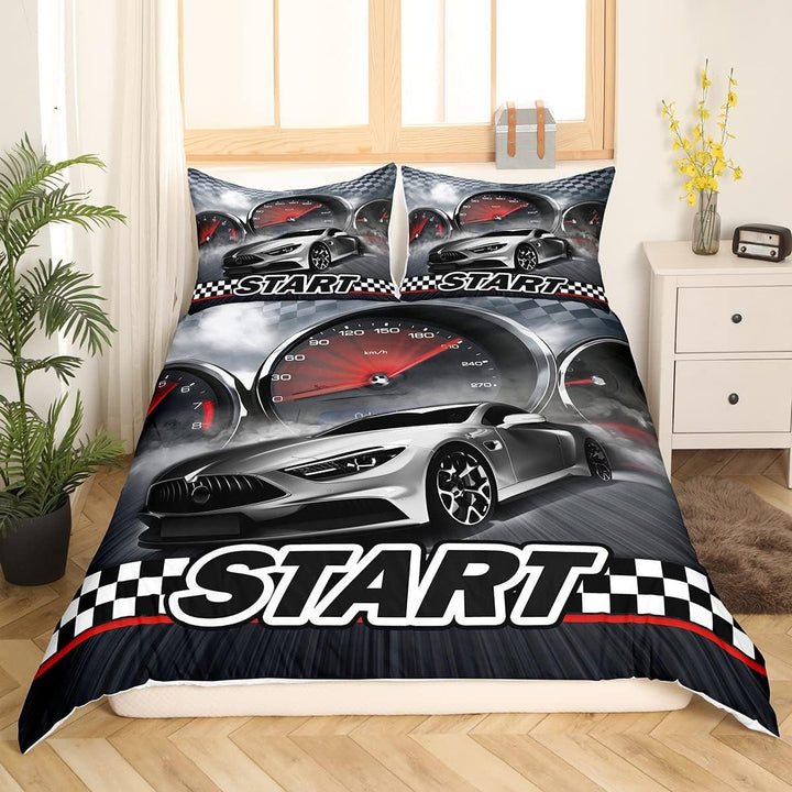 Jungen Cartoon Auto Bettwäsche Set 135X200,Kinder Bau Fahrzeuge Tröster Abdeckung Für Kind Kleinkind Teens,Dinosaurier Bettbezug,Traktor Maschinerie Bagger Bettdecke Abdeckung,Lkw Autos Bettwäsche Naty Shop Multi 3 135*200+80*80*1