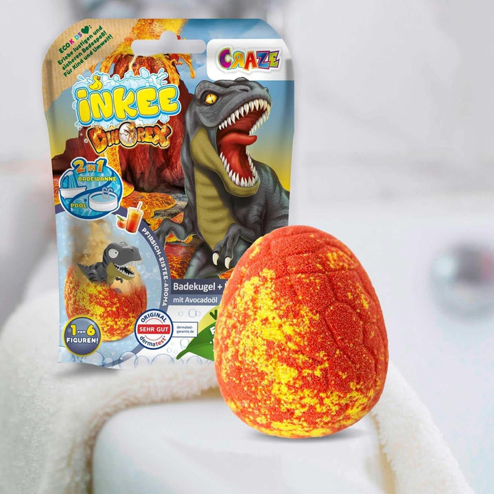 INKEE SURPRISE DINO, bombă de baie în formă de oucu figuri de dinozaur si surprize, 100 grame Duș și baie Naty Shop