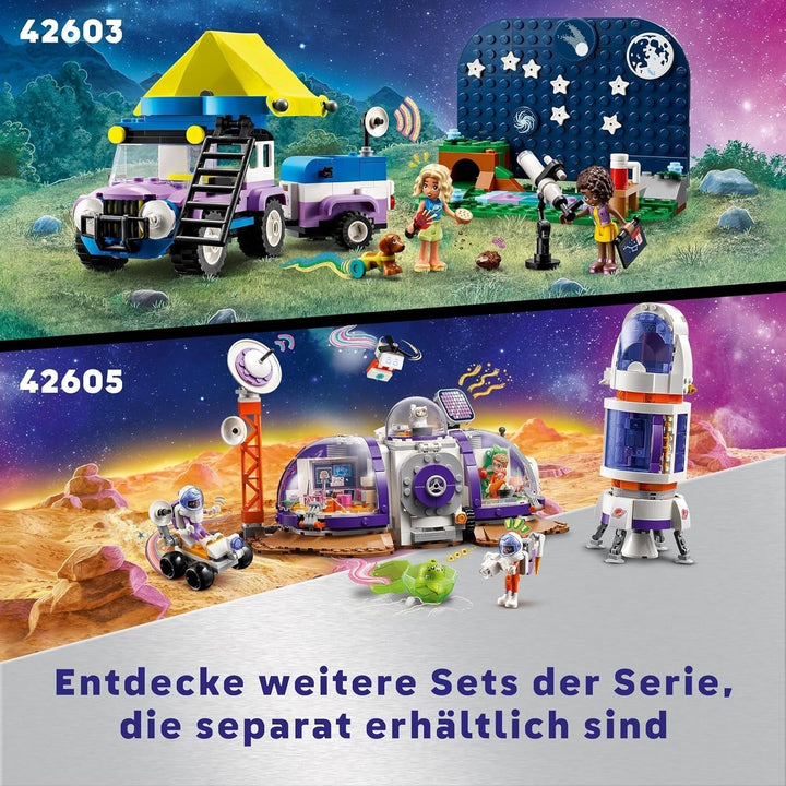 Set de vehicule de camping LEGO Friends Stargazer cu mașină de teren și telescop de jucărie, cadou de la 7 ani pentru fete și băieți, include figurile de joc Nova, Aliya și un câine 42603 Seturi de constructie Besuche den LEGO-Store