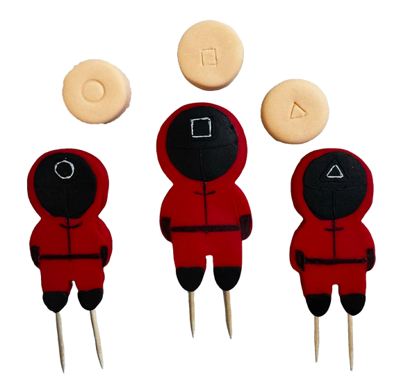 Set 6 decoratiuni comestibile din pasta de zahar, Jocul calamarului Decoratiuni din Pasta de Zahar Nati Shop