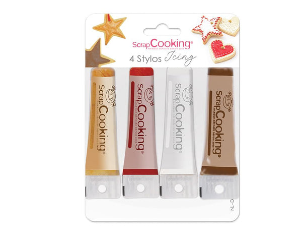 Scrapcooking – 4 Pieces of Parts Markers: Gold, Chocolate, White & Red – Edible Food Pens Decorative for Writing and Drawing on Desserts, Cakes and Biscuits Coloranti Alimentari Naty Shop Default Title