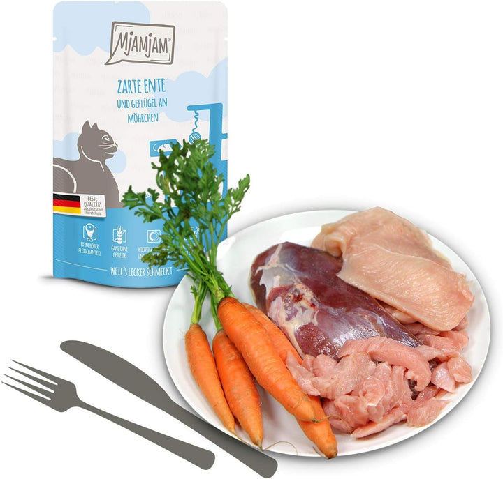 Mjamjam - Hrană umedă premium pentru pisici - Mixpack IV - 4*pui, 4*pui și pasăre, 4*curcan 12 X 125G, 12Pack (12 X 125 G), fără cereale cu extra carne