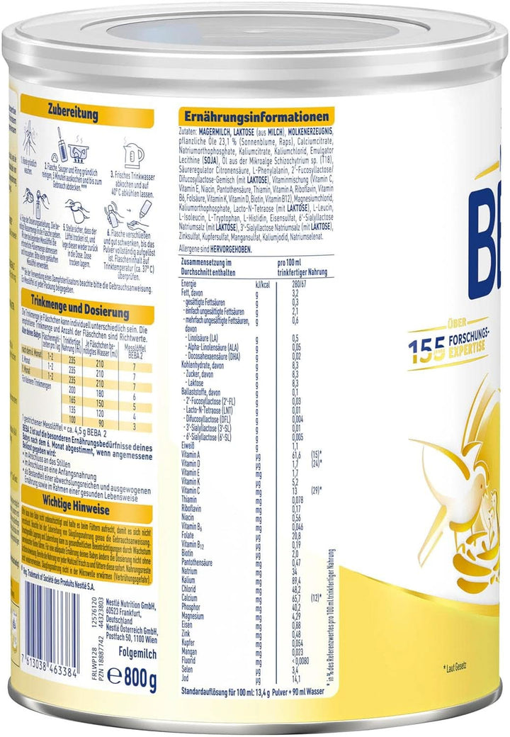 Nestle BEBA 2 Lapte praf de continuare după luna a 6-a, cu complex 5 HMO, numai lactoză, fără ulei de palmier, pachet de 3 (3 X 800G) Mama si Copilul Naty Shop