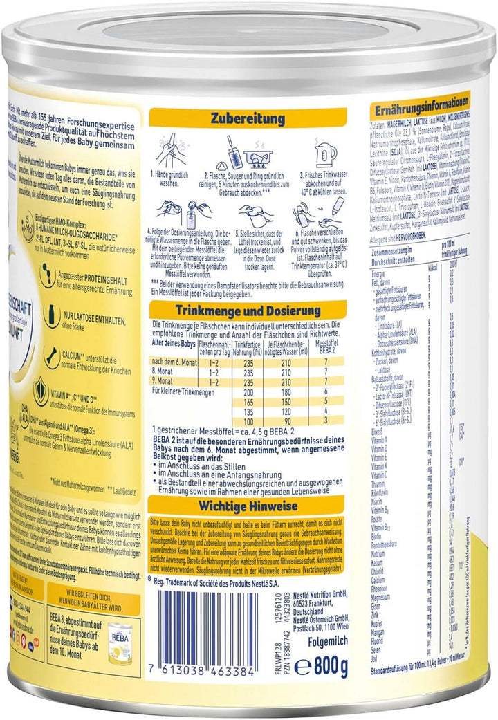 Nestle BEBA 2 Lapte praf de continuare după luna a 6-a, cu complex 5 HMO, numai lactoză, fără ulei de palmier, pachet de 3 (3 X 800G) Mama si Copilul Naty Shop
