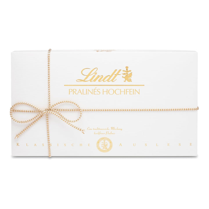 Lindt - Praline din ciocolata Hochfein,12 praline in 7 sortimente delicioase cu si fara alcool Bomboane de Ciocolata Naty Shop Pralinés Hochfein 350 grame