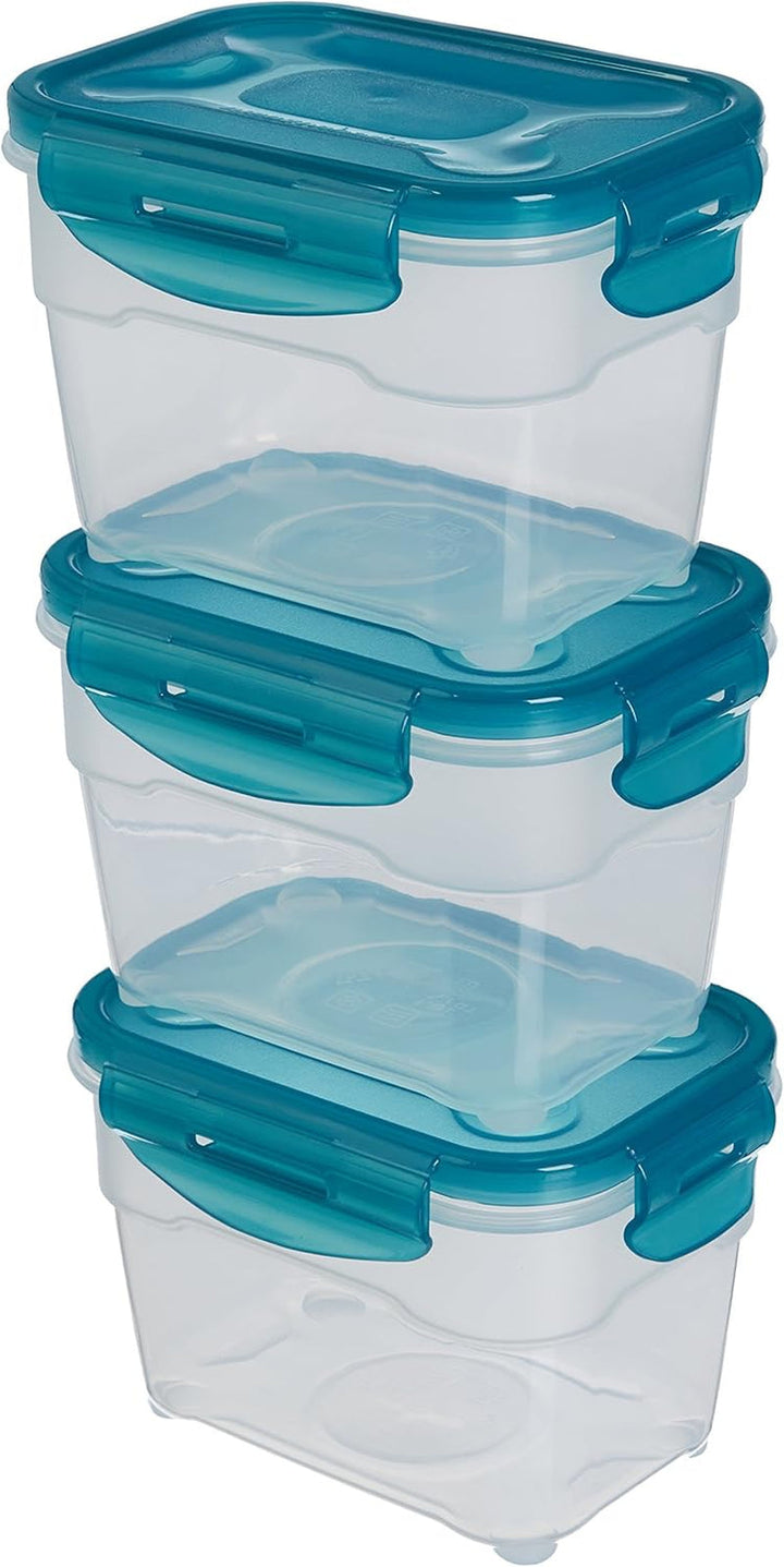 Recipiente de congelare Amazon Basics într-un set, cu capac, etanș, rezistent la scurgeri, stivuibil, pentru frigider / congelator, fără BPA, plastic, microunde și mașină de spălat vase, 3 x 1,2 l, incolor Cutii depozitare alimente Naty Shop Singur 1 litru