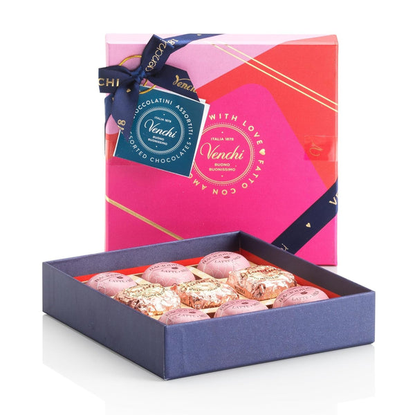 Venchi - Cutie cadou cu 9 bomboane de ciocolată Baciodidama și Vegan Chocoviar Gianduia, fără gluten, Valentine's Day Collection Bomboane de Ciocolata Naty Shop