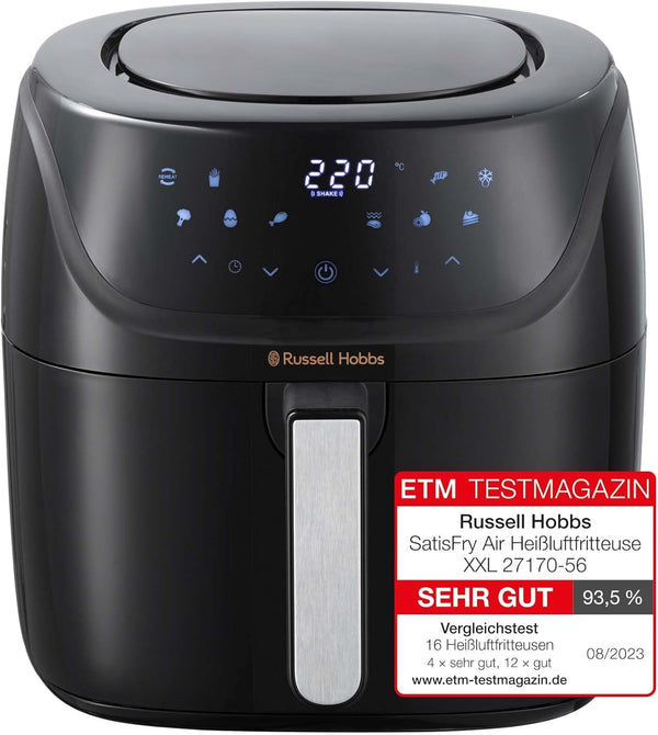 Russell Hobbs Heißluftfritteuse XXL 8L Rapid Airfryer [Kompaktes Gehäuse,7 Kochfunktionen,10 Programme] Satisfry (Spülmaschinenfest, Max 220°C, Fritteuse Ohne Öl, Grillen, Backen, Braten) 27170-56 Naty Shop Heißluftfritteuse
