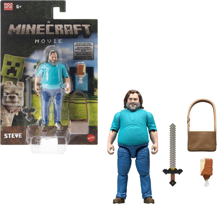 Mattel Minecraft Story Set cu 4 figurine de acțiune și 3 accesorii, Encounters In The Overworld Set, inspirat de un film Minecraft, jucărie de colecție, JFR70 Action figures Naty Shop Steve Cu set de accesorii