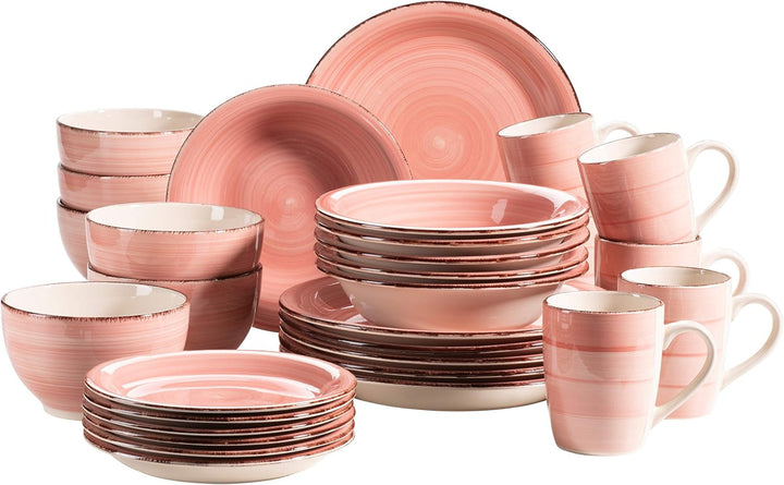 MÄSER 931612 Bel Tempo II 30-Teiliges Vintage Geschirr Set Für 6 Personen, Handbemaltes Keramik Kombiservice in Blau, Steingut, Rauchblau Seturi vesela masa Naty Shop Rosa