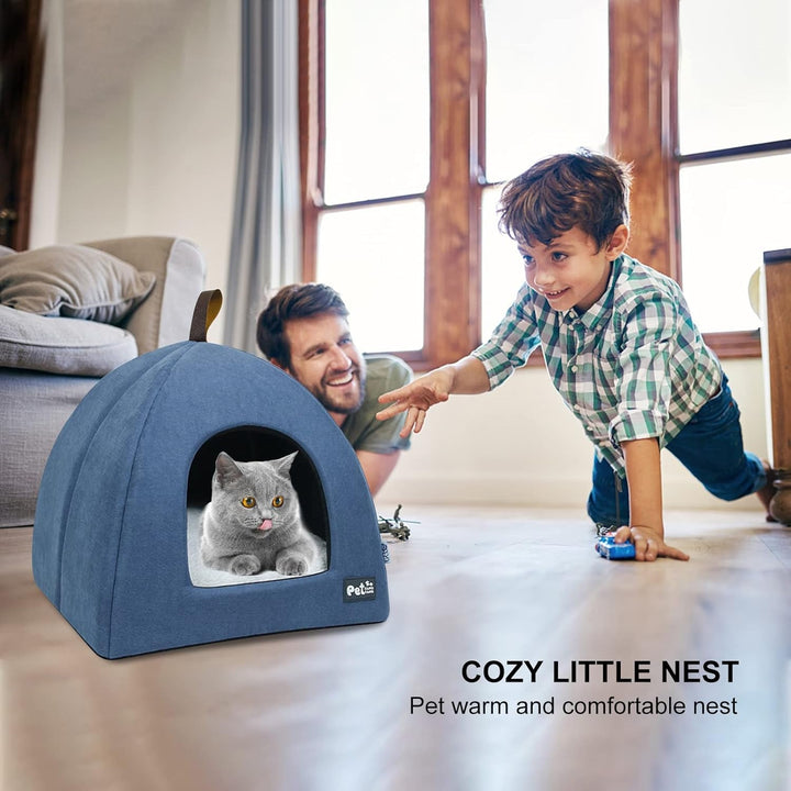 PETCUTE Peșteră pentru Pisici Mari, Pat Lavabil pentru Pisici, Cort pentru Pisici, Coș pentru Pisici și Câini, Căsuță Două în Unu cu Pernă Interioară Detașabilă, Peșteră pentru Cuibărit cu Fund Antiderapant