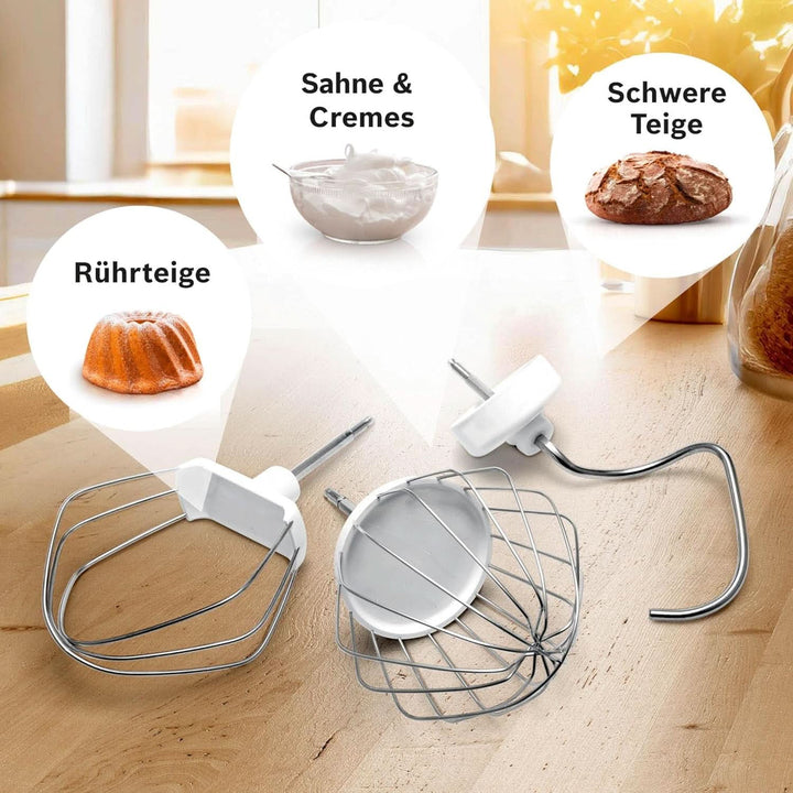 Küchenmaschine Serie 4 MUM58210, Edelstahl-Schüssel 3,9 L, Planetenrührwerk, Patisserie-Set Aus Edelstahl, Knethaken, Schlagbesen, Rührbesen, Durchlaufschnitzler, 3 Scheiben, 1000 W, Weiß/Silber Mama si Copilul Naty Shop