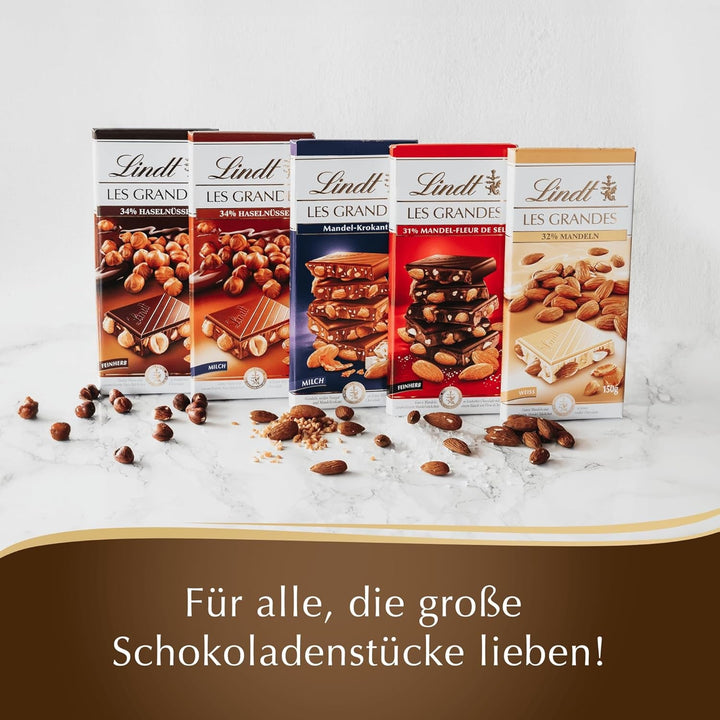 Lindt, Migdale sărate și bucăți de migdale caramelizate în ciocolată neagră fină, 150 grame Bomboane de Ciocolata Naty Shop